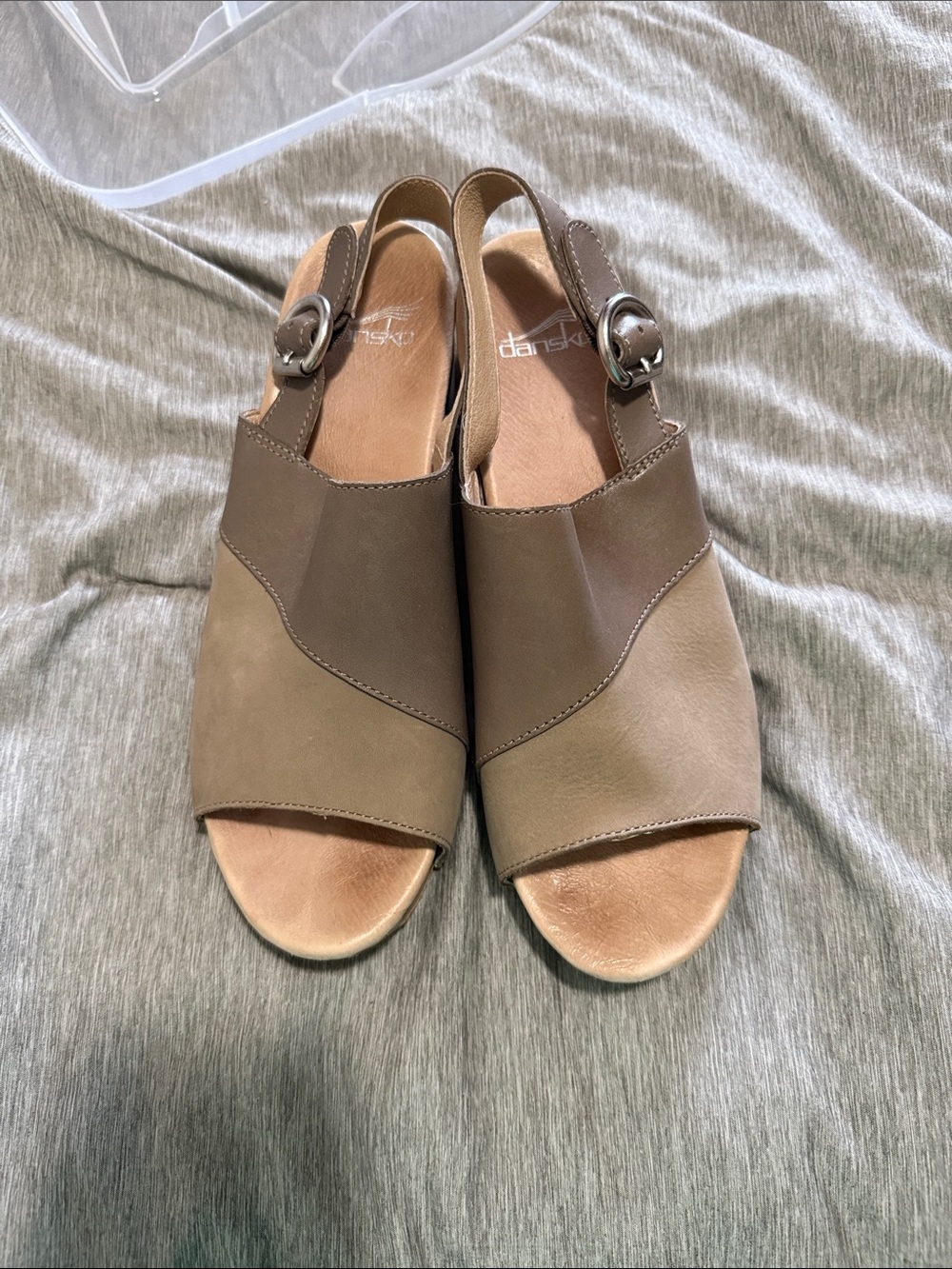 Dansko Two-Tone Taupe Leather Slingback Sandals